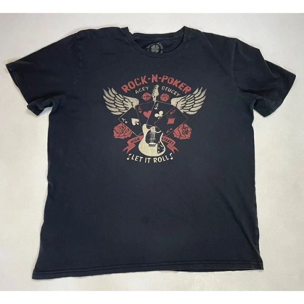 Lucky Brand Rock N Pocker Graphic T-shirt Men XL Black Short Sleeve